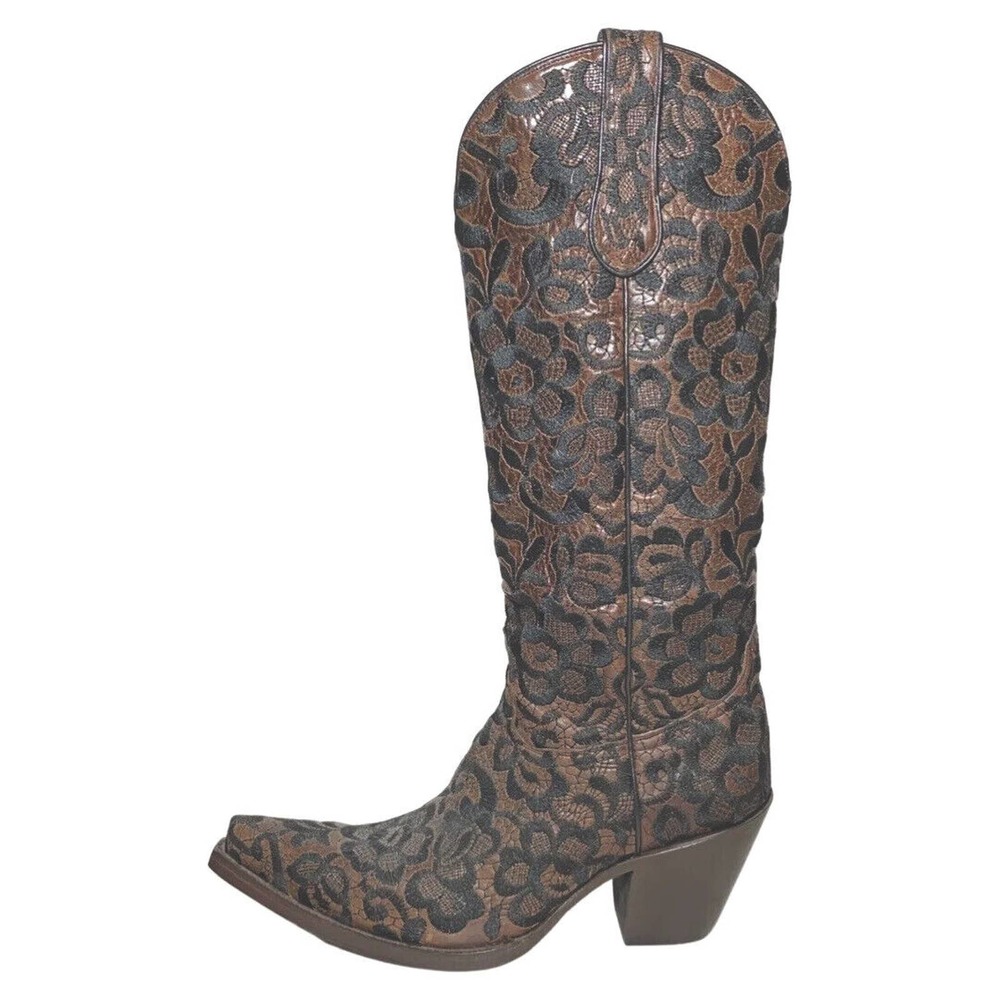 Ladies Corral Boots, Chocolate Brown with Black Lace Accent. Absolutely Stunning